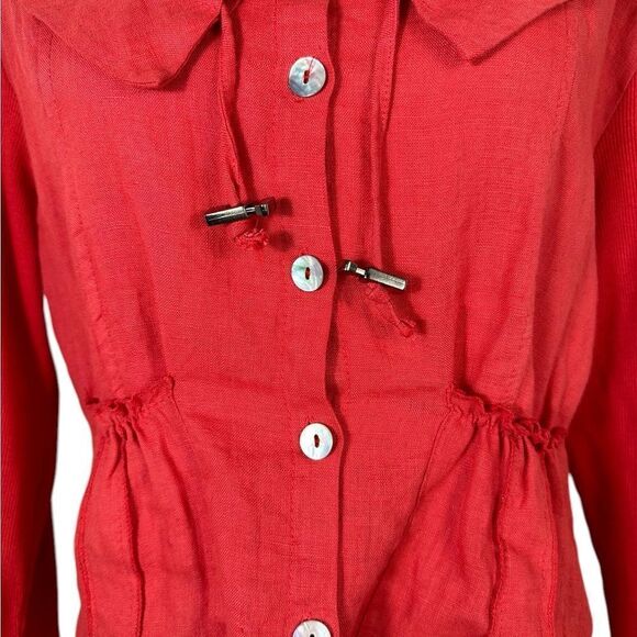 Oizini Italy Red Linen Blazer Style Long Sleeve Lightweight Top - Picture 2 of 7